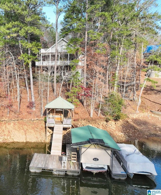 dock area featuring a water view