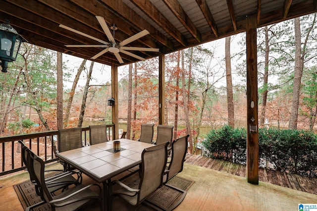 view of patio / terrace with ceiling fan and a deck