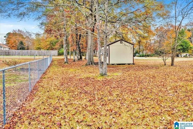 view of yard with a storage shed