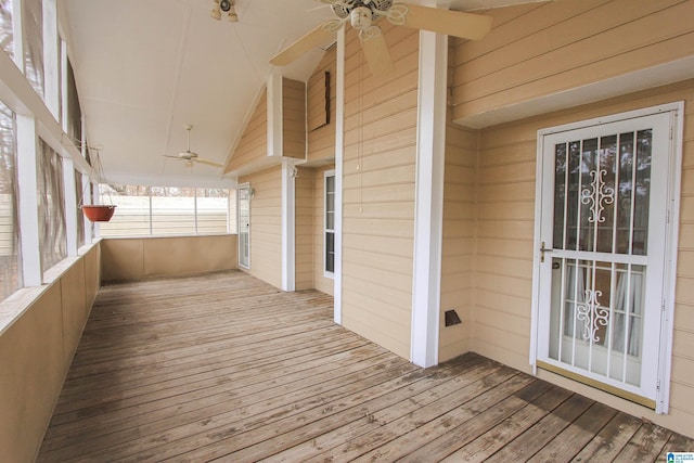 wooden terrace with ceiling fan