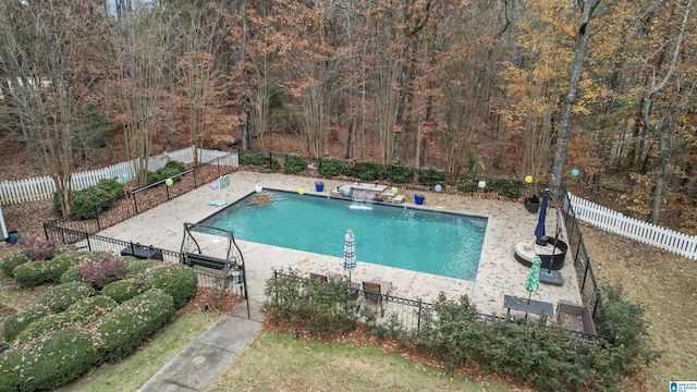 view of swimming pool featuring a patio