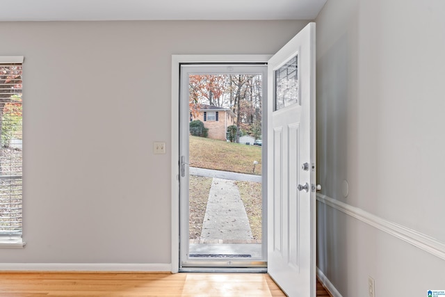 doorway featuring light wood-type flooring