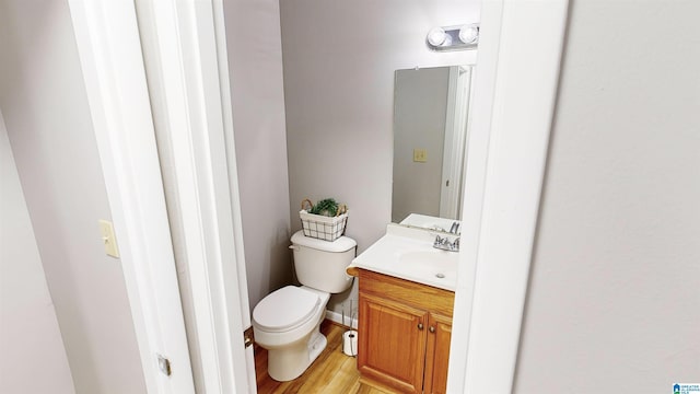 bathroom featuring vanity, toilet, and wood-type flooring