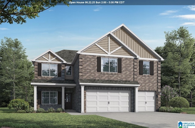 150 Sage Dr, Pell City, AL 35128 - craftsman-style house with board and batten siding, a garage, a front lawn, driveway, and roof with shingles