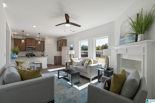 150 Sage Dr, Pell City, AL 35128 - living area featuring ceiling fan, recessed lighting, and dark wood-style floors