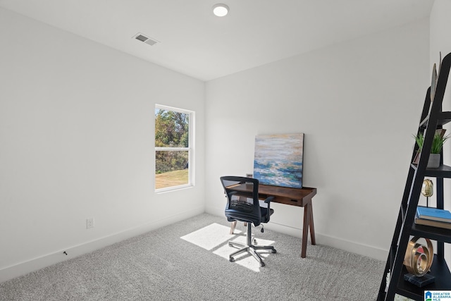 view of carpeted home office