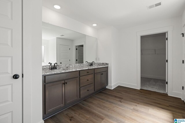 150 Sage Dr, Pell City, AL 35128 - bathroom featuring double vanity, wood finished floors, a spacious closet, and recessed lighting