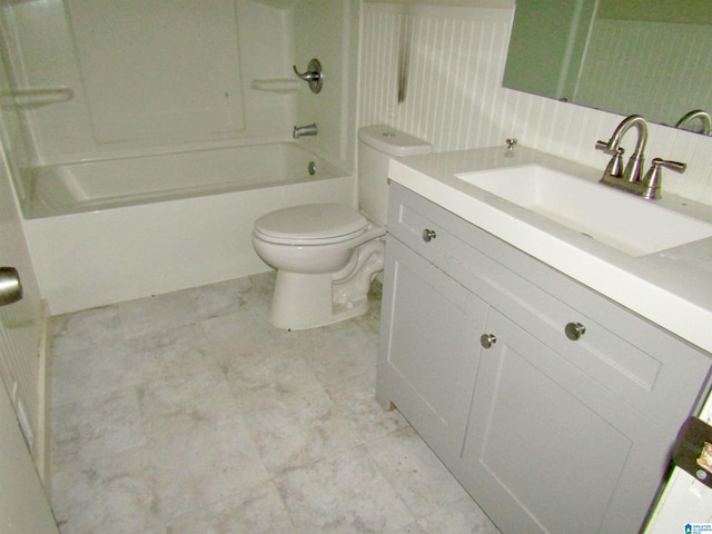 full bathroom featuring shower / bathing tub combination, vanity, and toilet