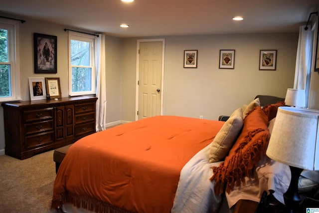 bedroom featuring multiple windows and carpet floors