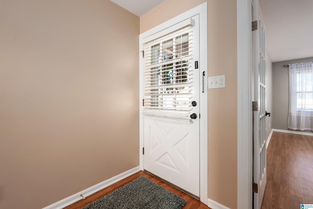 doorway to outside featuring hardwood / wood-style flooring and a healthy amount of sunlight