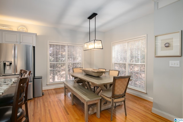 dining room featuring a wealth of natural light and light hardwood / wood-style floors