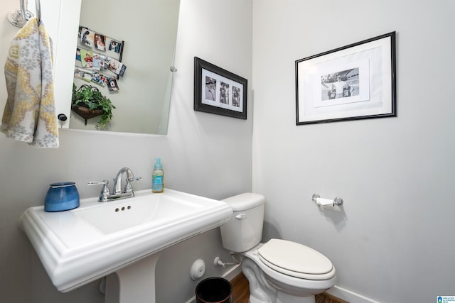 bathroom with sink, wood-type flooring, and toilet