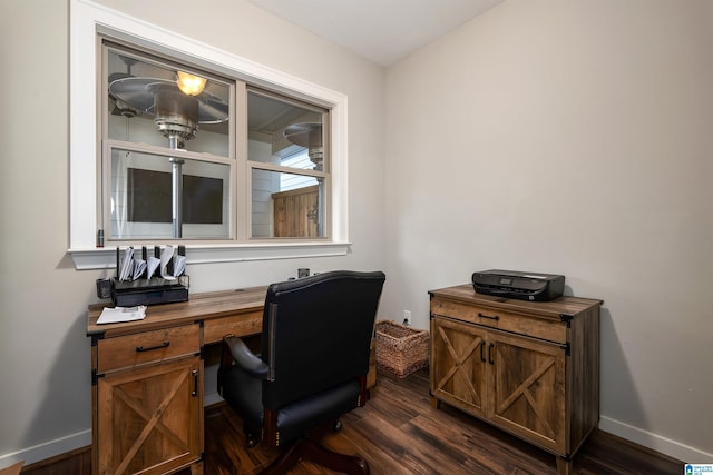 office area with dark wood-type flooring