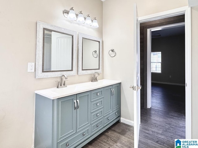 bathroom featuring vanity and wood-type flooring