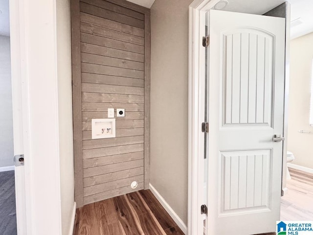 laundry room featuring hardwood / wood-style floors, hookup for an electric dryer, and washer hookup