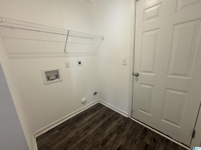 laundry room featuring hookup for a washing machine, dark hardwood / wood-style flooring, hookup for a gas dryer, and electric dryer hookup