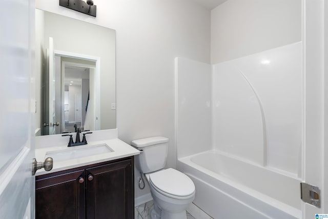 full bathroom with vanity, bathtub / shower combination, and toilet