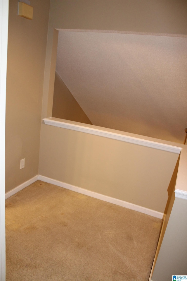 interior space with carpet and vaulted ceiling