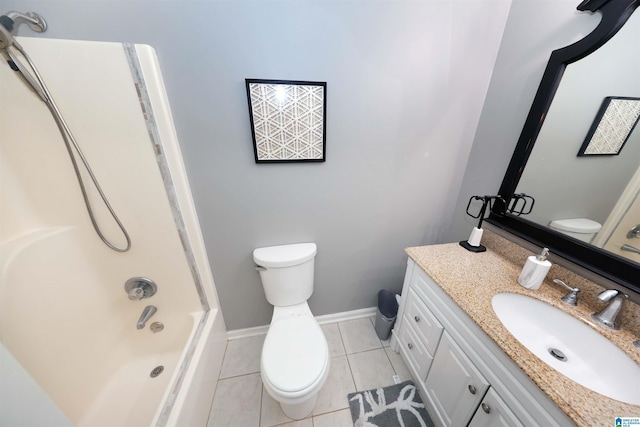 full bathroom featuring tile patterned floors, vanity, toilet, and tub / shower combination