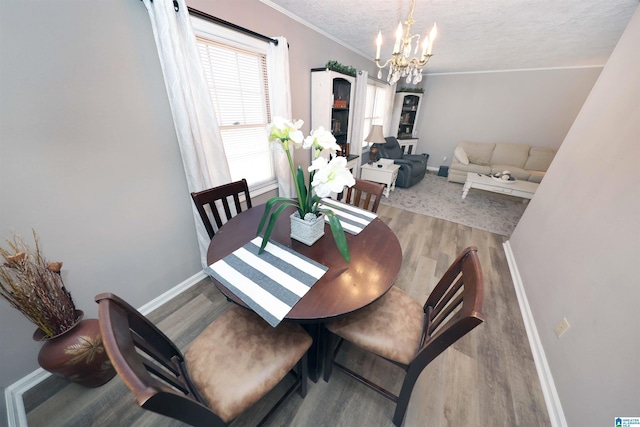 dining room featuring a notable chandelier, light hardwood / wood-style floors, and a textured ceiling