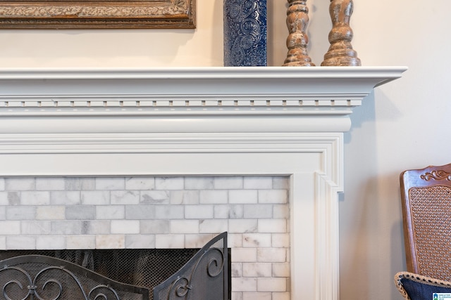 interior details with a fireplace