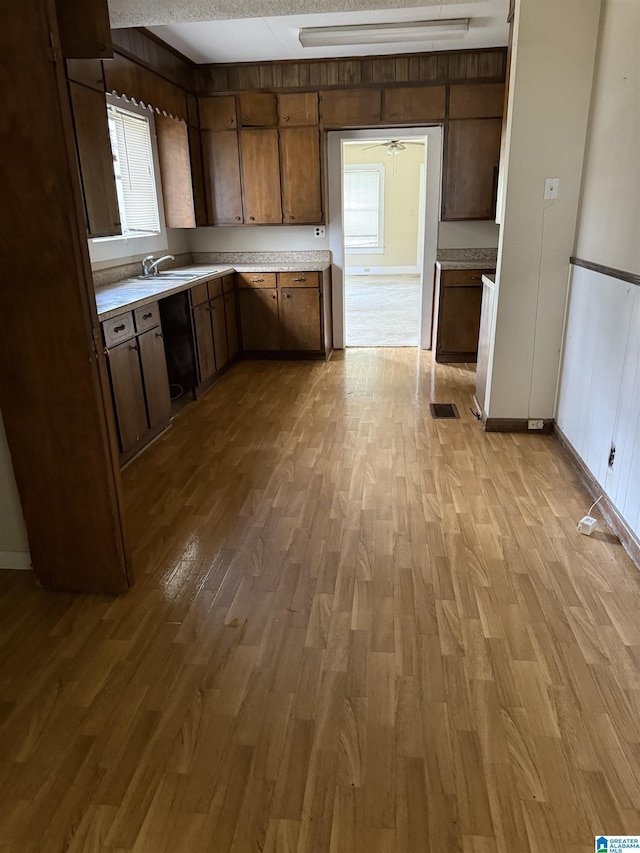 kitchen with light hardwood / wood-style floors and sink