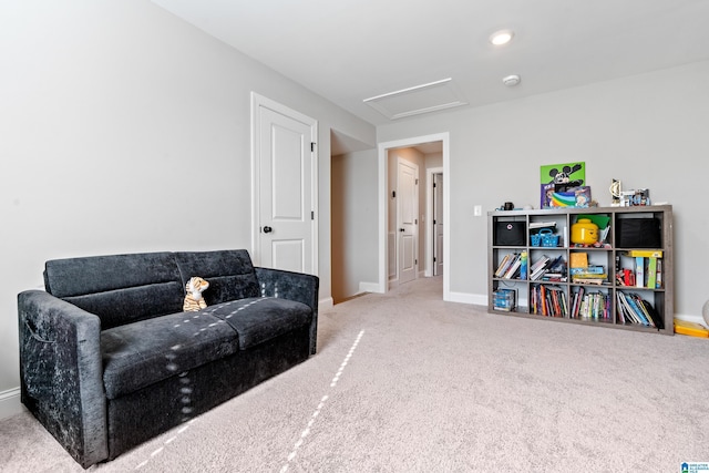 living area with carpet flooring