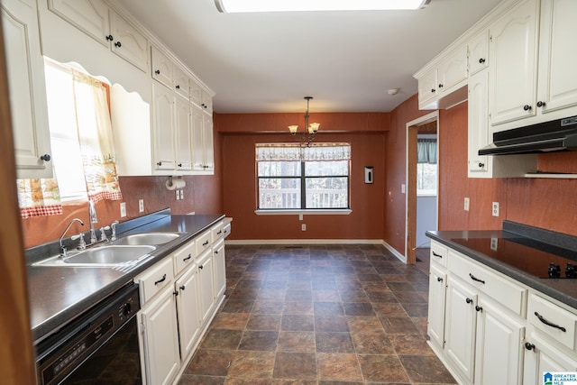 kitchen with black appliances, white cabinets, and sink