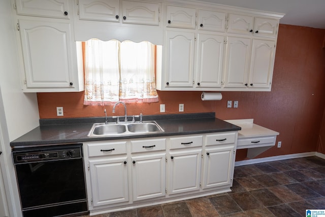 kitchen featuring white cabinetry, dishwasher, and sink