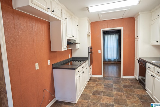 kitchen featuring white cabinets and black appliances