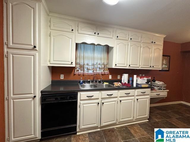 kitchen featuring dishwasher, white cabinets, and sink