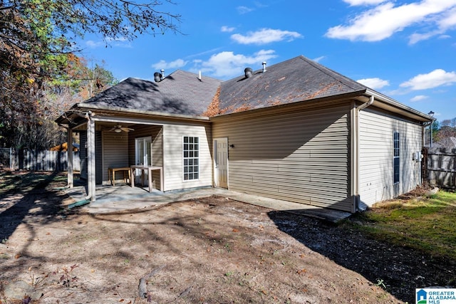 back of house with a patio area and ceiling fan