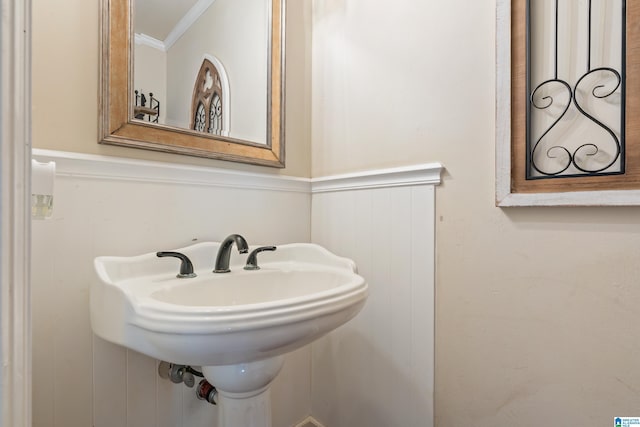 bathroom with crown molding and sink