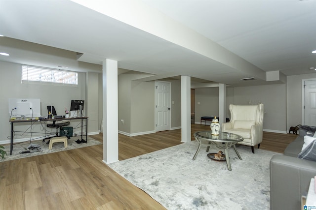 living room with wood-type flooring