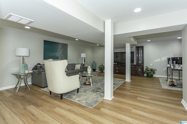 living room with light wood-type flooring