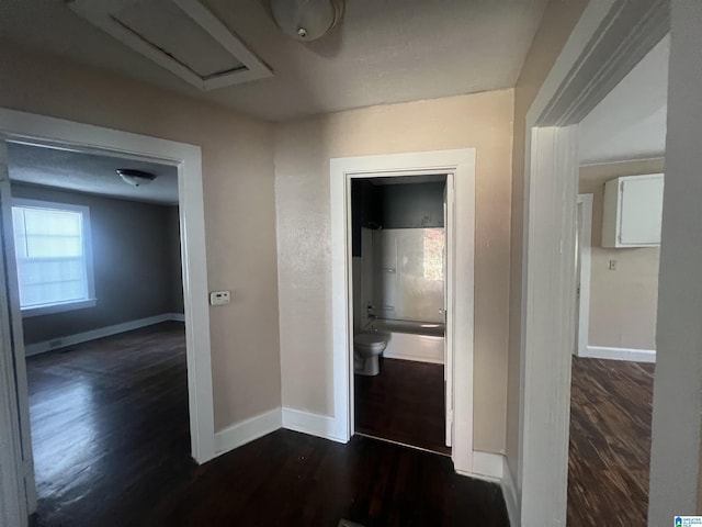 hall with dark hardwood / wood-style floors