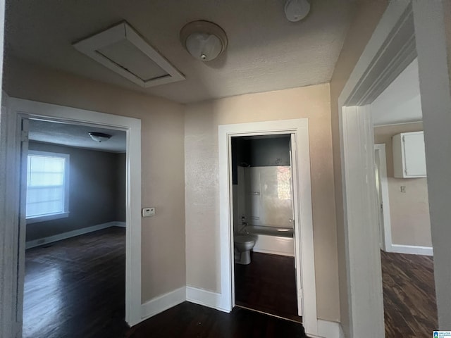 hall with dark hardwood / wood-style flooring