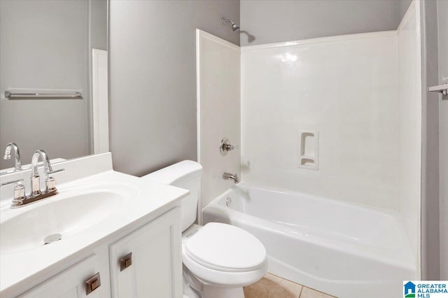 full bathroom featuring tile patterned flooring, vanity, toilet, and  shower combination