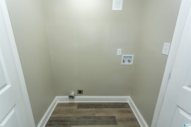 laundry area with hookup for an electric dryer, washer hookup, and dark hardwood / wood-style flooring