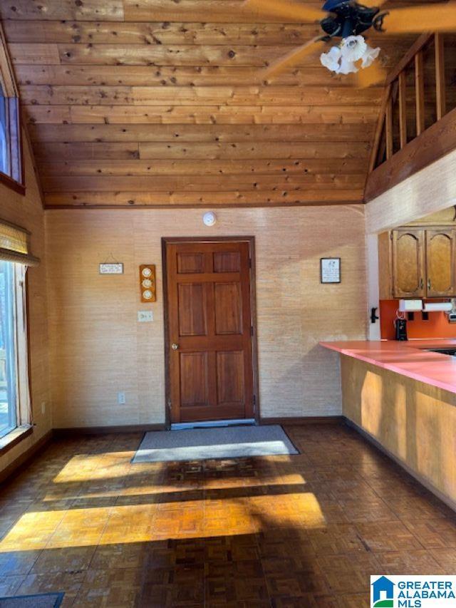 interior space featuring a porch and ceiling fan