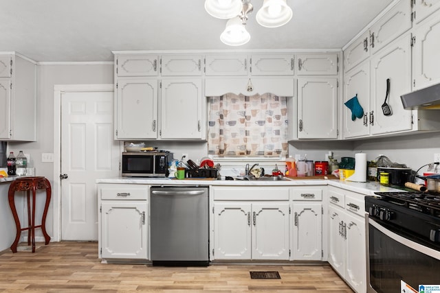 kitchen featuring white cabinetry, light hardwood / wood-style flooring, stainless steel appliances, and sink