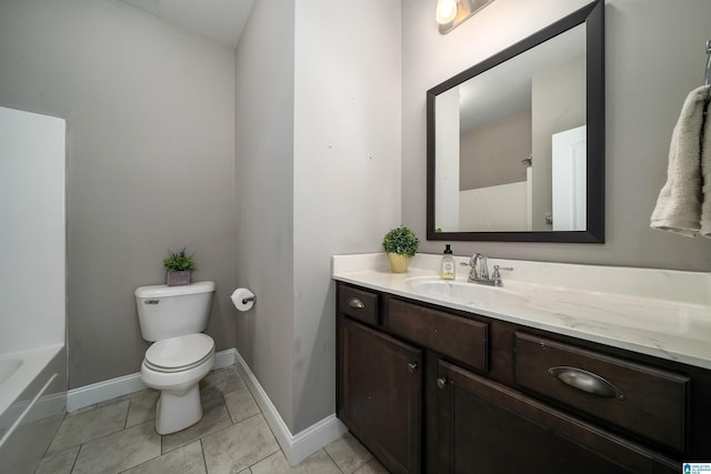 full bathroom featuring tile patterned floors, vanity, bathtub / shower combination, and toilet