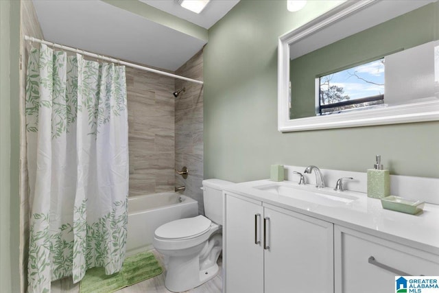 full bathroom with wood-type flooring, vanity, toilet, and shower / bath combination with curtain