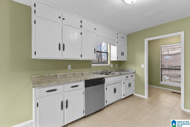 kitchen with dishwasher, white cabinetry, and a wealth of natural light