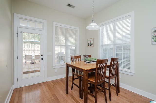 dining room with light hardwood / wood-style floors and a wealth of natural light