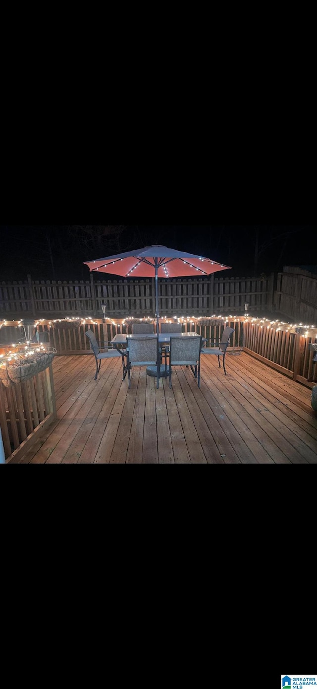 view of deck at night