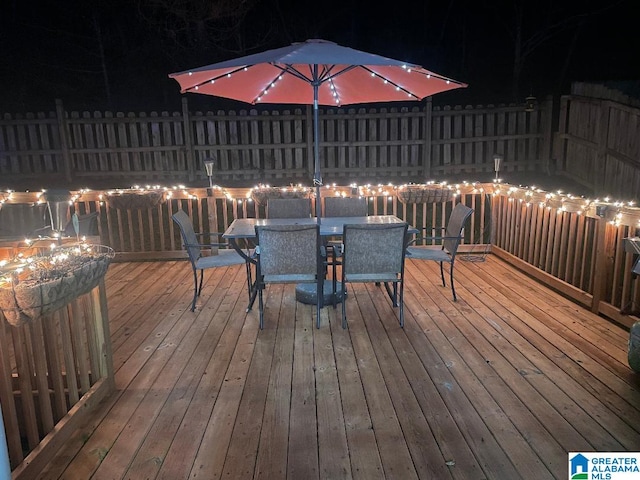 view of deck at night