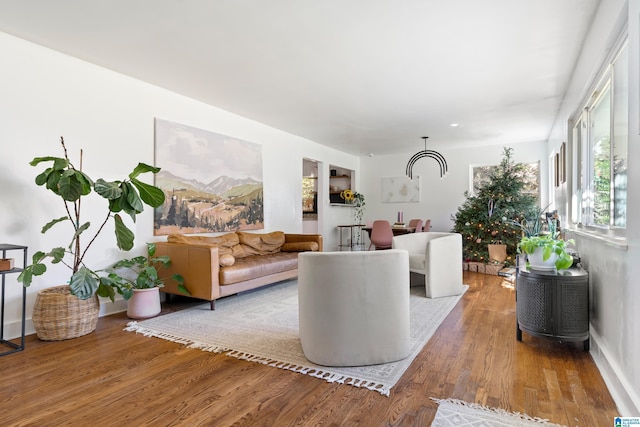 living room with light hardwood / wood-style flooring