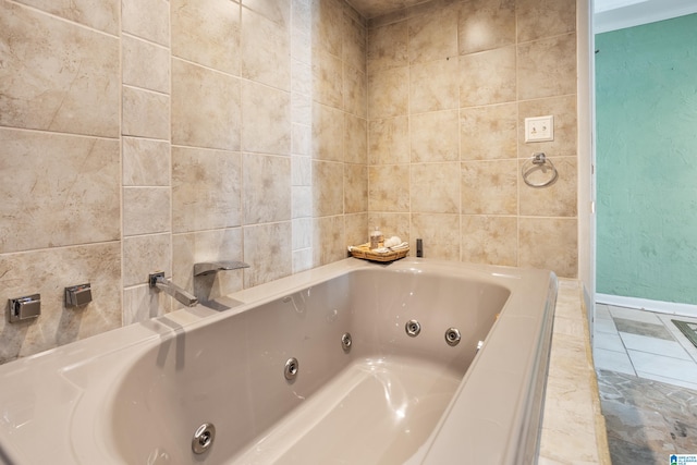 bathroom featuring tile walls and a bathing tub