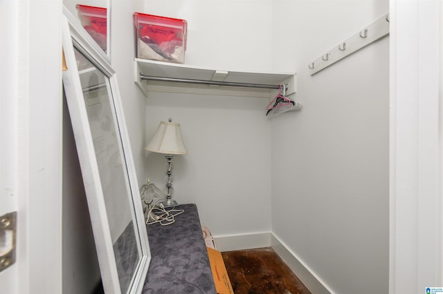 spacious closet with dark hardwood / wood-style floors